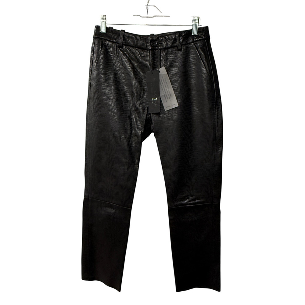 Nili Lotan 0 Lambskin Leather Pants $1290 Snakeskin Crop Straight Leg Black NWT!